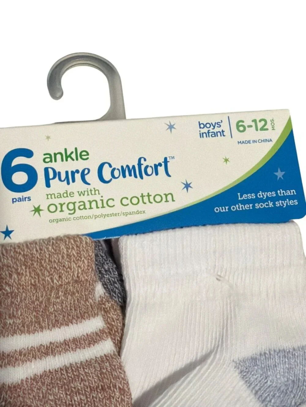 12 Pairs Hanes Infant Boys Ankle Socks 6-12 Months Organic Cotton Non-Slip Sole